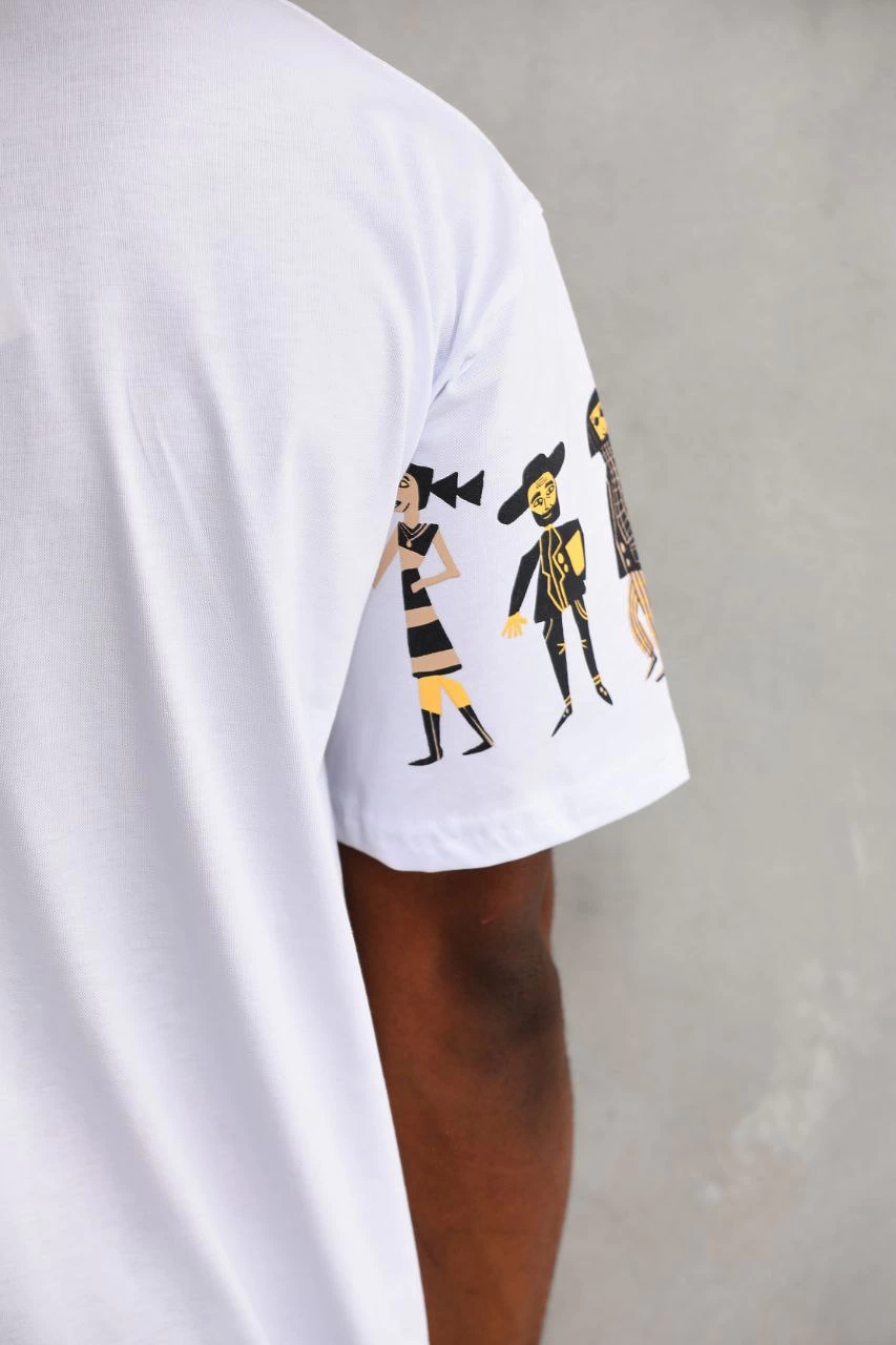 Erkek  Bisiklet Yaka Baskılı Oversize T-Shirt - Beyaz