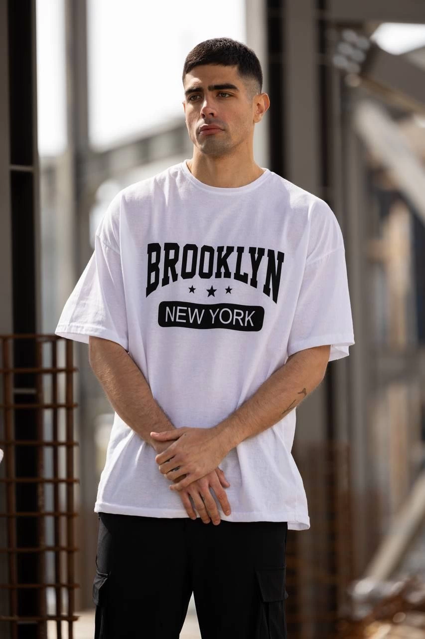 Erkek Baskılı T-Shirt Kısa Kol Bisiklet Yaka Regular Fit Rahat Kalıp Günlük Tişört - Beyaz