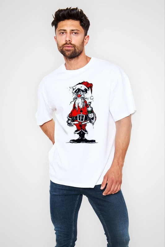 ERKEK Bisiklet Yaka Baskılı  Kısa kol Oversize T-Shirt - Beyaz