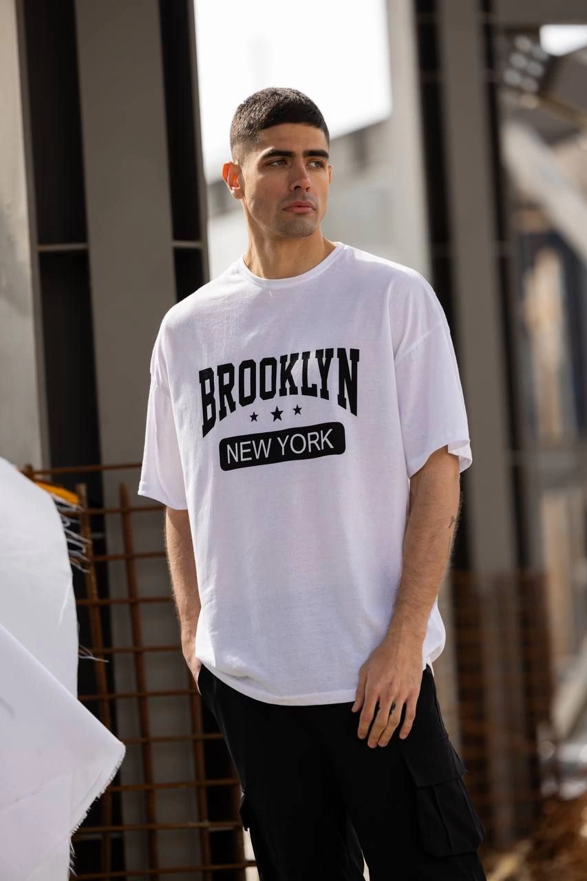 Erkek Baskılı T-Shirt Kısa Kol Bisiklet Yaka Regular Fit Rahat Kalıp Günlük Tişört - Beyaz