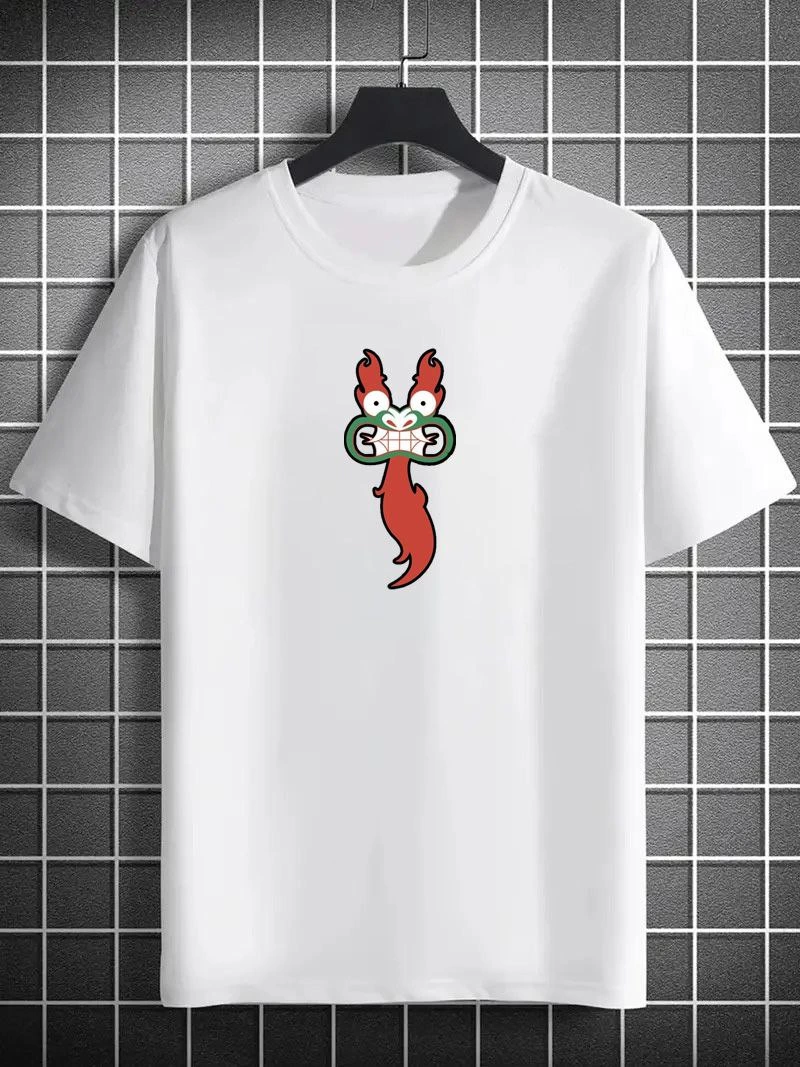 Erkek Baskılı T-Shirt Kısa Kol Bisiklet Yaka Regular Fit Rahat Kalıp Günlük Tişört- Beyaz