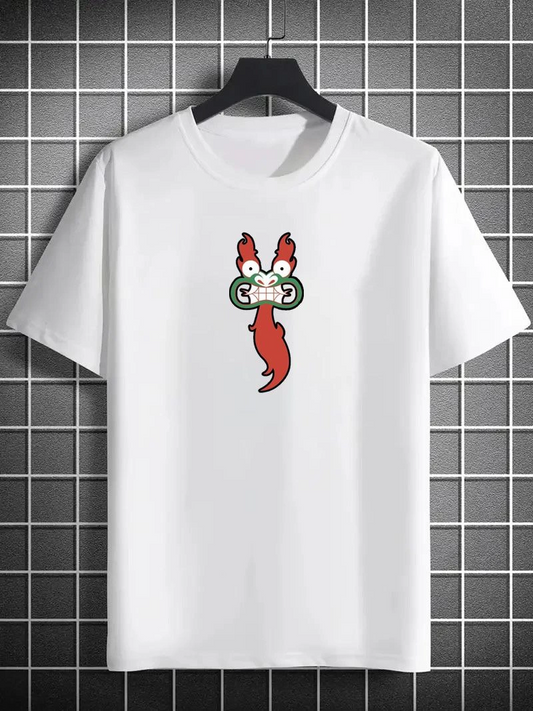 Erkek Baskılı T-Shirt Kısa Kol Bisiklet Yaka Regular Fit Rahat Kalıp Günlük Tişört- Beyaz