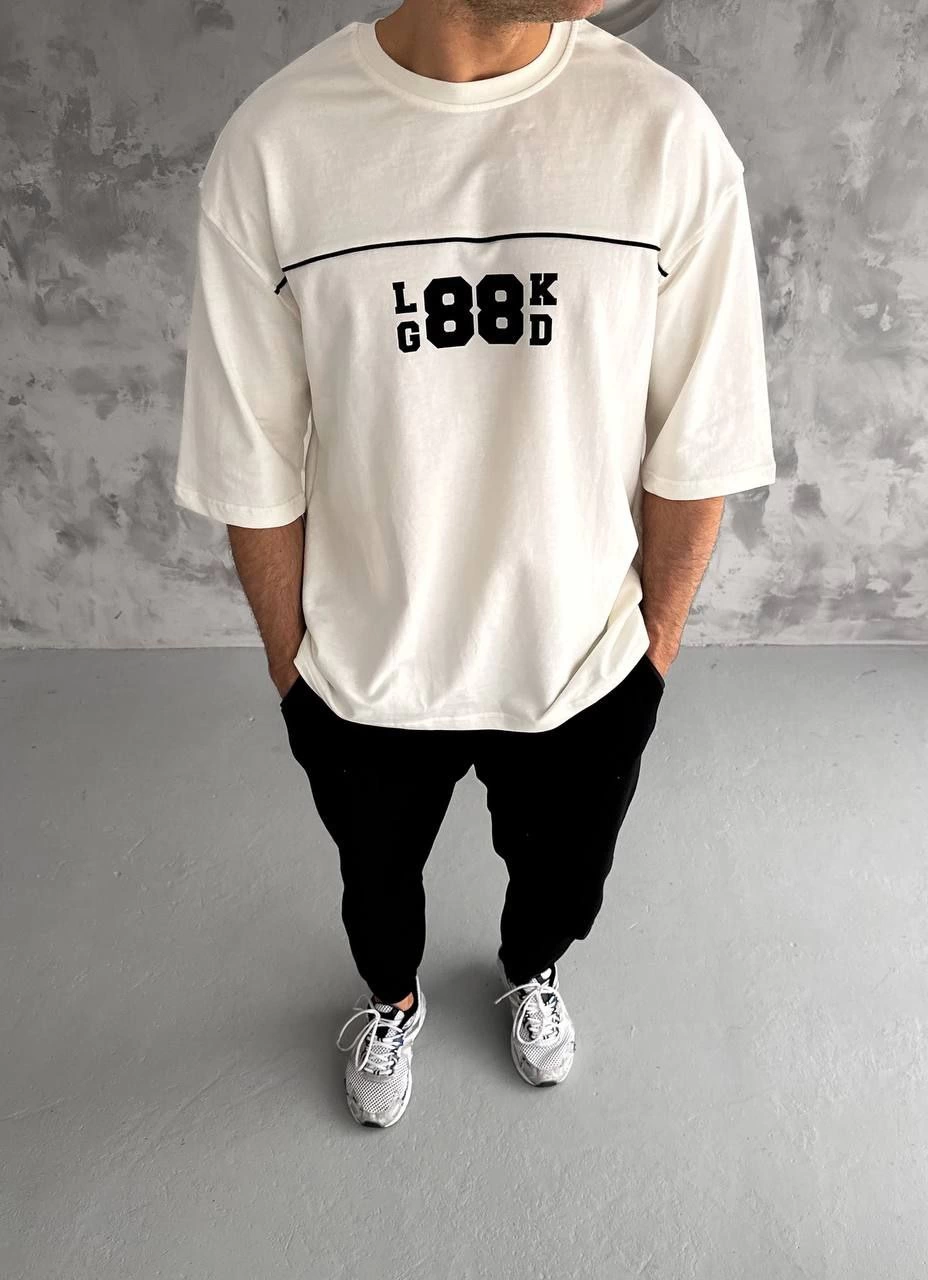 Erkek Baskılı T-Shirt Kısa Kol Bisiklet Yaka Regular Fit Rahat Kalıp Günlük Tişört - Beyaz