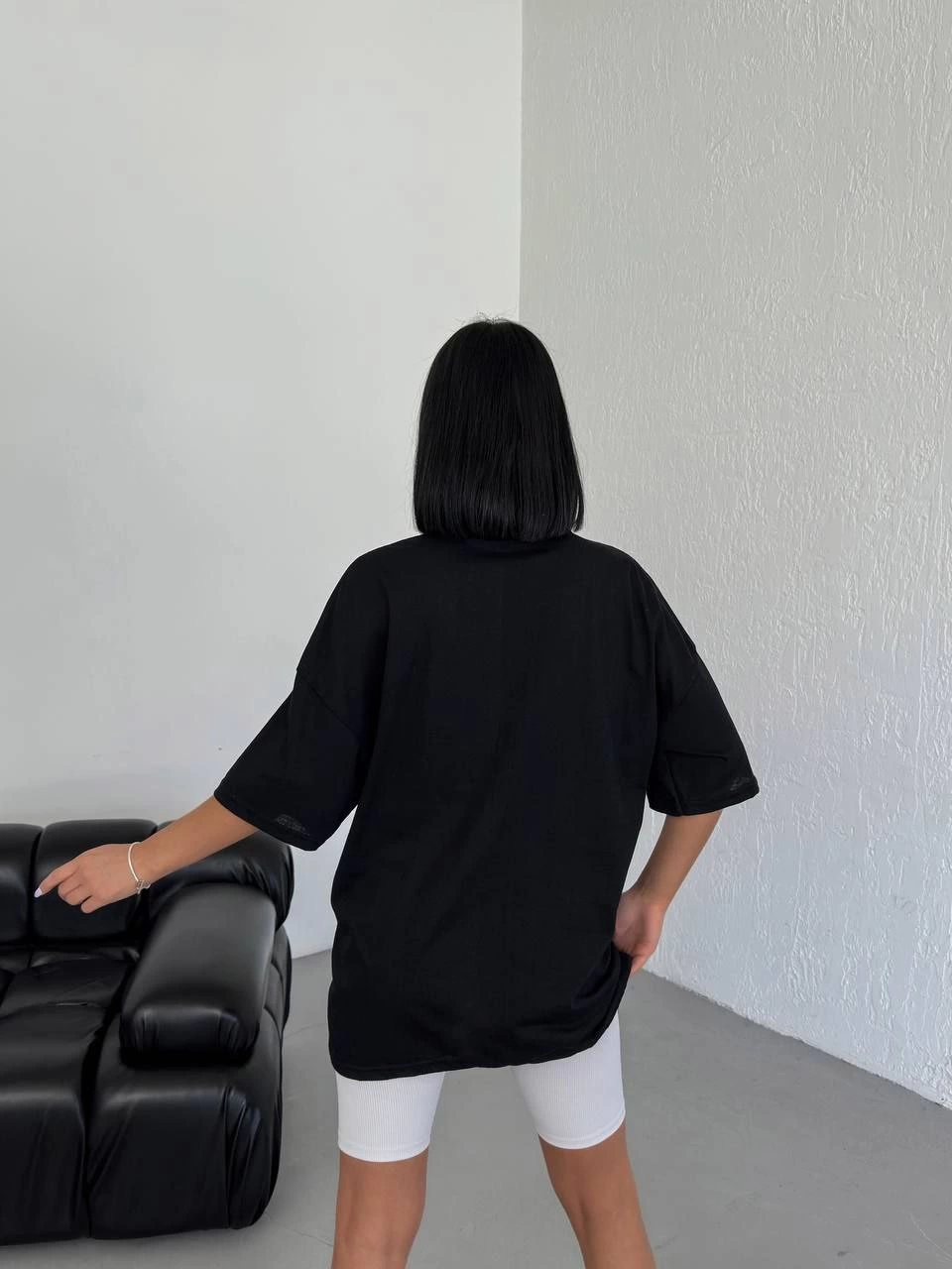 Kadın Baskılı T-Shirt Kısa Kol Bisiklet Yaka  Ovarsize Rahat Kalıp Günlük Tişört  - Siyah