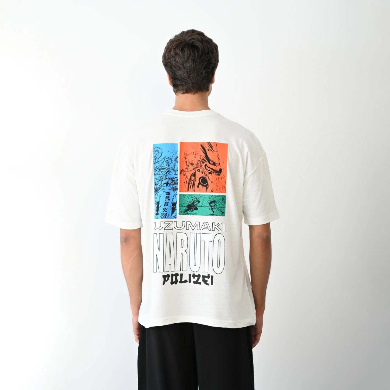 Erkek Bisiklet Yaka Baskılı Oversize  Kısa kol T-Shirt - Beyaz