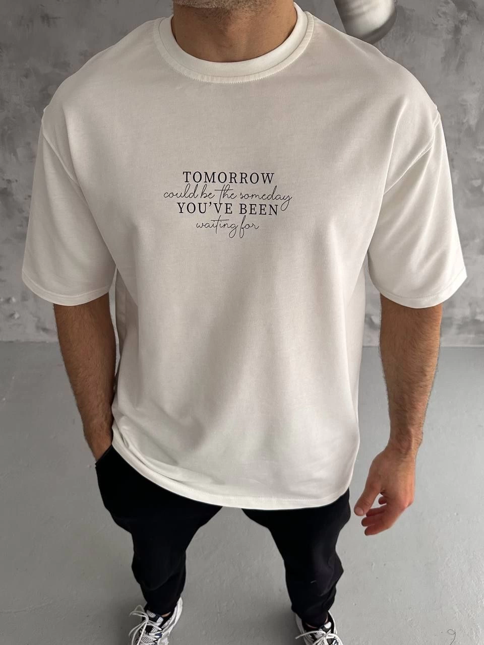 Erkek Baskılı T-Shirt Kısa Kol Bisiklet Yaka Regular Fit Rahat Kalıp Günlük Tişört - Beyaz