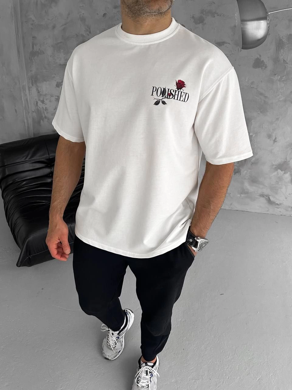 ERKEK Bisiklet Yaka Baskılı Kısa kol  T-Shirt - Beyaz