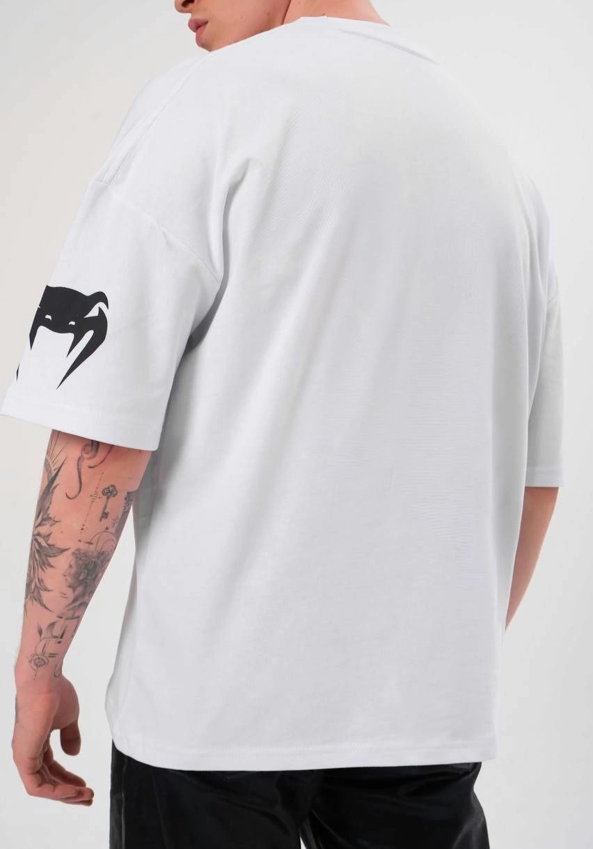 Erkek Bisiklet Yaka Baskılı Oversize Kısa kol  T-Shirt - Beyaz