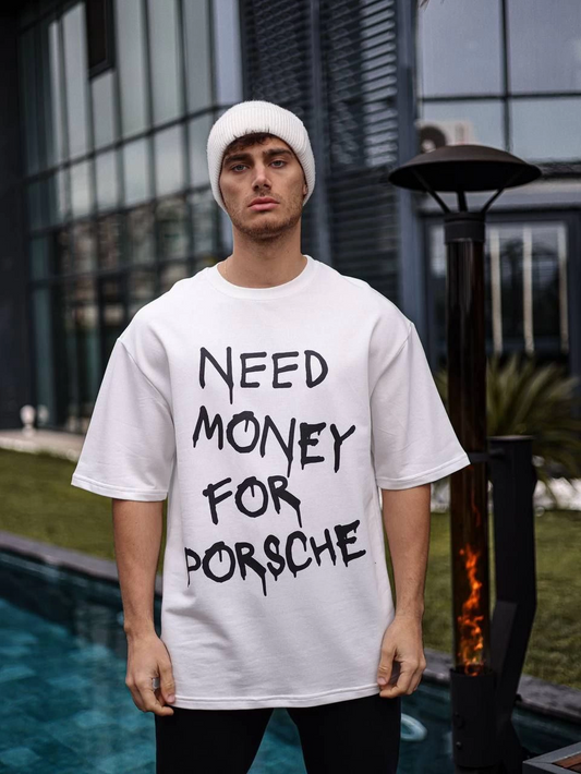 ERKEK Bisiklet Yaka Baskılı Kısa kol Oversize T-Shirt - Beyaz