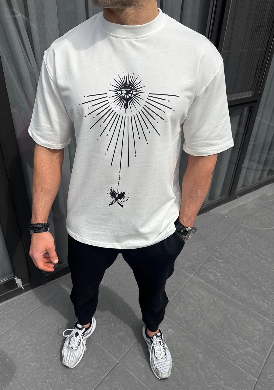ERKEK  Bisiklet Yaka Baskılı  Kısa kol T-Shirt - Beyaz
