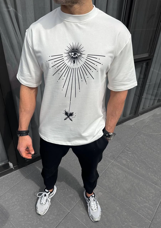 ERKEK  Bisiklet Yaka Baskılı  Kısa kol T-Shirt - Beyaz