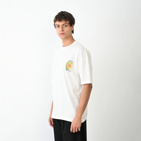 Erkek Baskılı T-Shirt Kısa Kol Bisiklet Yaka Regular Fit Rahat Kalıp Günlük Tişört - Beyaz