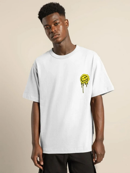 ERKEK Bisiklet Yaka Baskılı Oversize Kısa kol  T-Shirt - Beyaz
