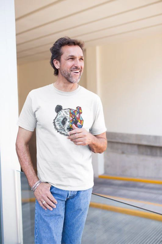 Erkek Bisiklet Yaka Baskılı  Kısa kol  T-Shirt - Beyaz