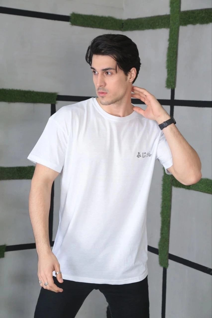 ERKEK Bisiklet Yaka Baskılı  Kısa kol Oversize T-Shirt - Beyaz