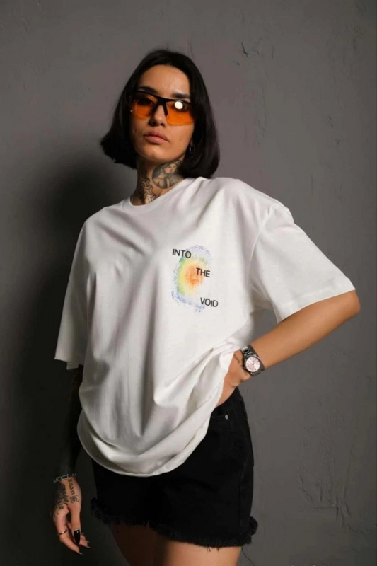kadın Bisiklet Yaka Baskılı Oversize Kısa kol  T-Shirt - Beyaz