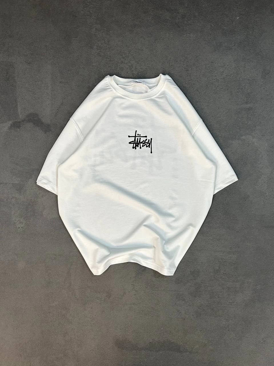 Bisiklet Yaka Baskılı Oversize  Kısa kol T-Shirt - Beyaz