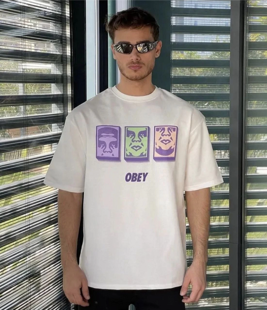 Erkek Bisiklet Yaka Baskılı Oversize  Kısa kol T-Shirt - Beyaz