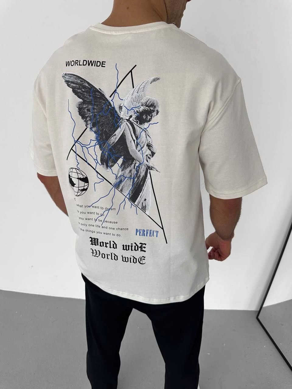 Erkek Baskılı T-Shirt Kısa Kol Bisiklet Yaka Regular Fit Rahat Kalıp Günlük Tişört - Beyaz