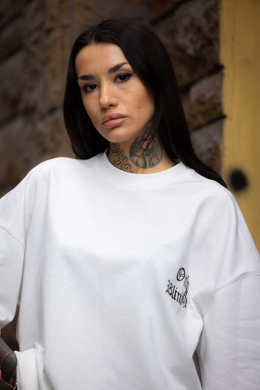 kadın Bisiklet Yaka Baskılı  Kısa kol Oversize T-Shirt - Beyaz