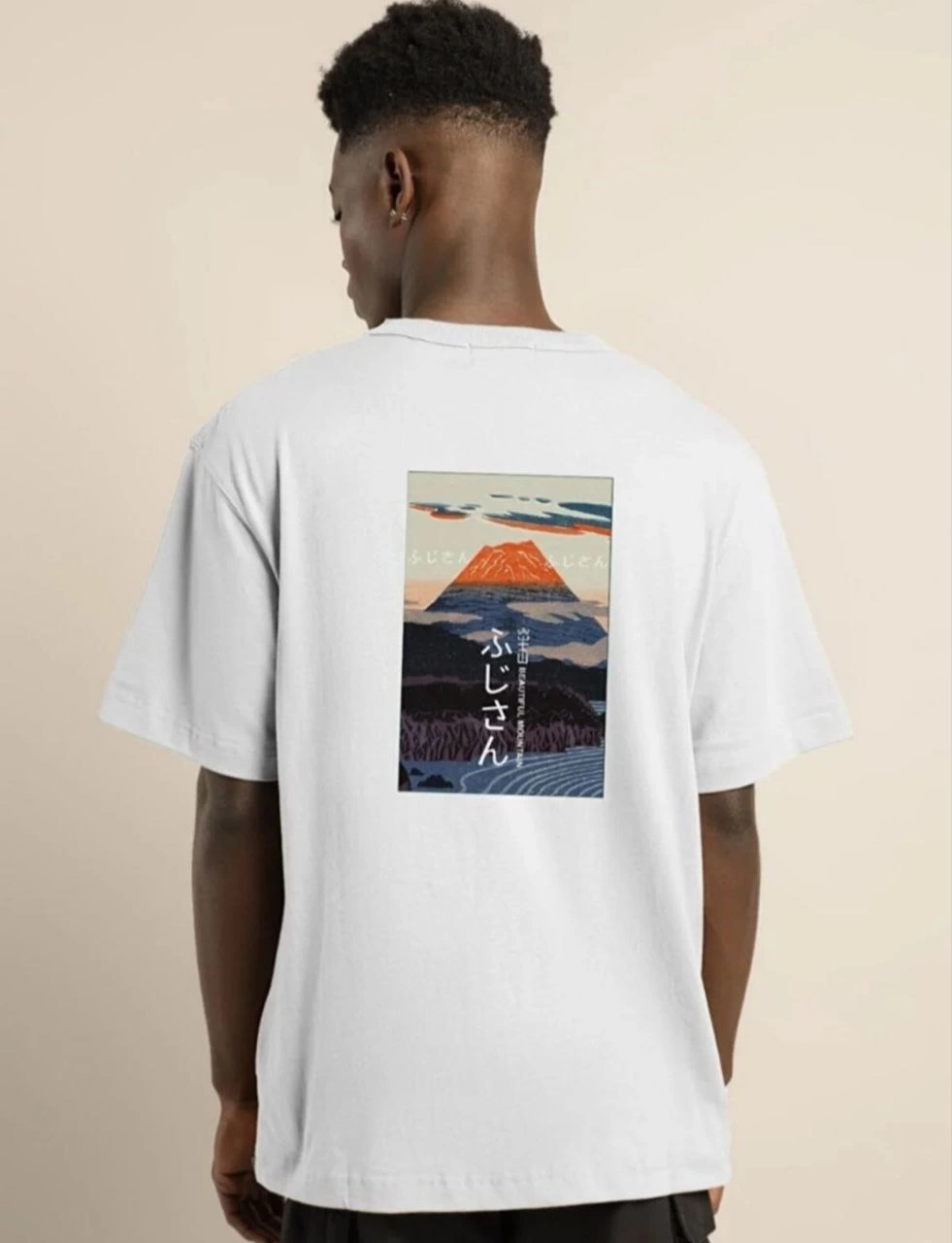 ERKEK Bisiklet Yaka Baskılı  Kısa kol Oversize T-Shirt - Beyaz