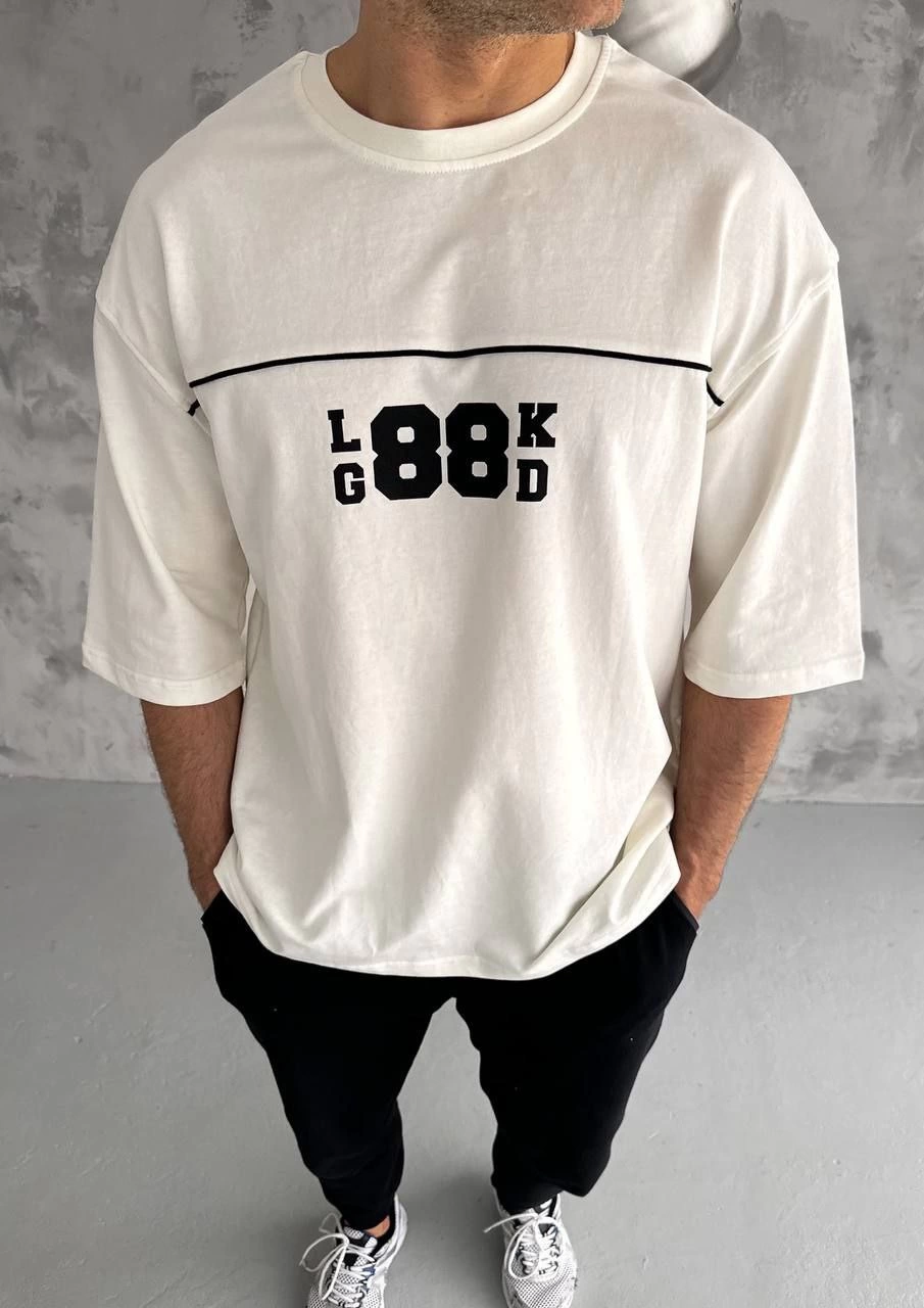 Erkek Baskılı T-Shirt Kısa Kol Bisiklet Yaka Regular Fit Rahat Kalıp Günlük Tişört - Beyaz