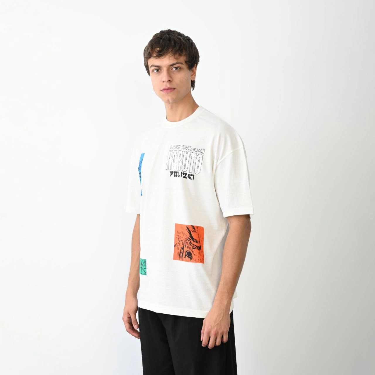 Erkek Bisiklet Yaka Baskılı Oversize  Kısa kol T-Shirt - Beyaz