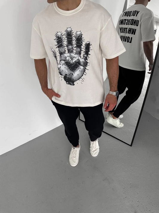 Erkek Baskılı T-Shirt Kısa Kol Bisiklet Yaka Regular Fit Rahat Kalıp Günlük Tişört - Beyaz