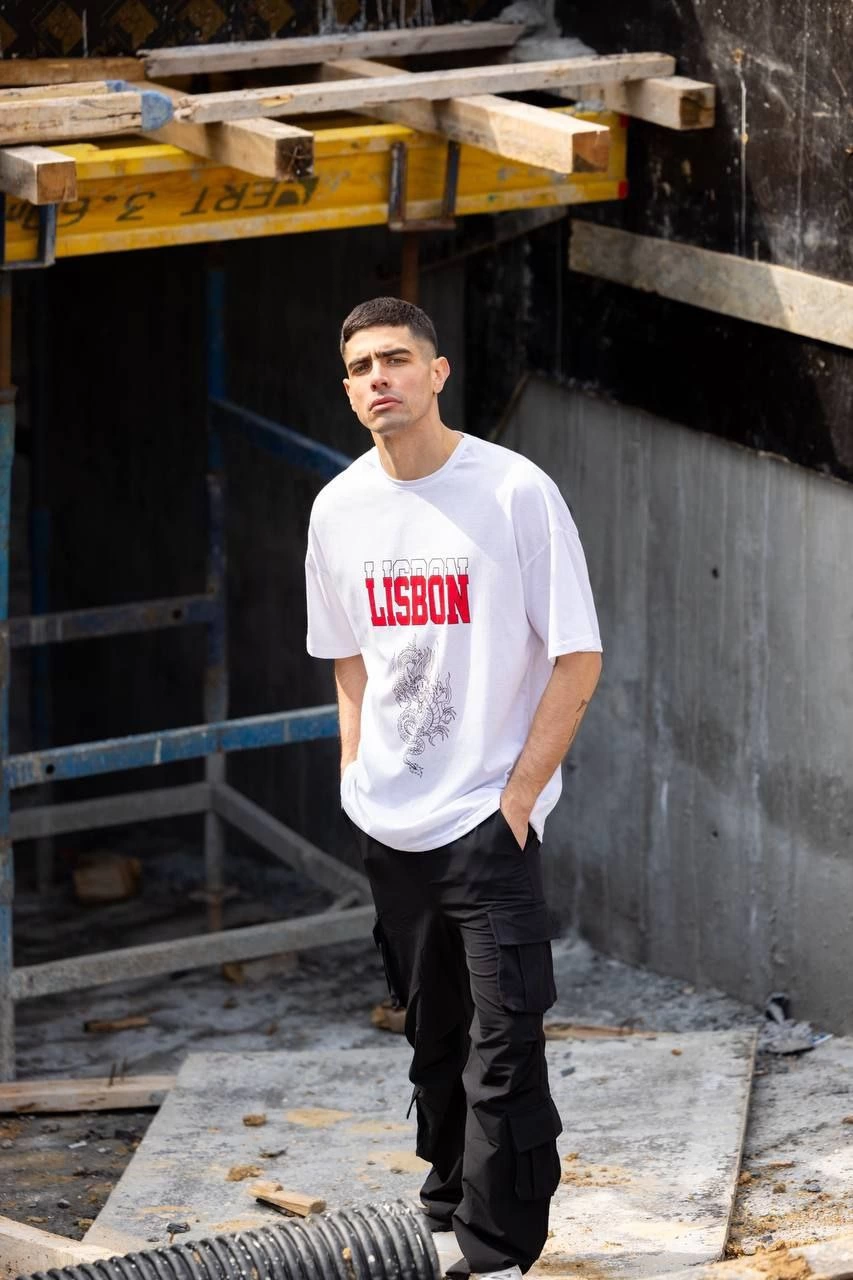 Erkek Baskılı T-Shirt Kısa Kol Bisiklet Yaka Regular Fit Rahat Kalıp Günlük Tişört - Beyaz