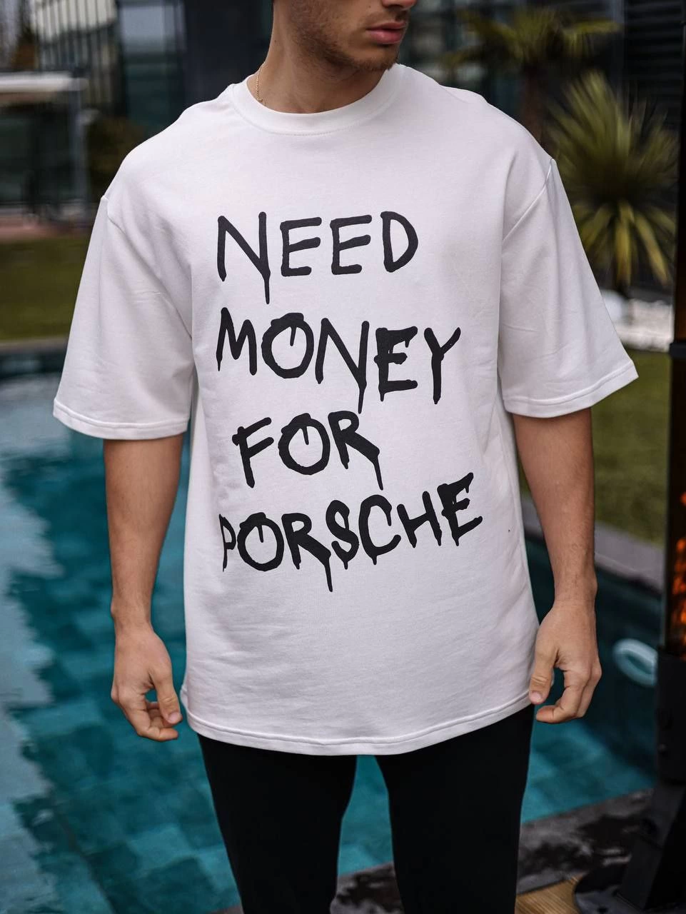 ERKEK Bisiklet Yaka Baskılı Kısa kol Oversize T-Shirt - Beyaz