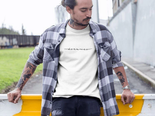 Erkek Bisiklet Yaka Baskılı  Kısa kol T-Shirt - Beyaz