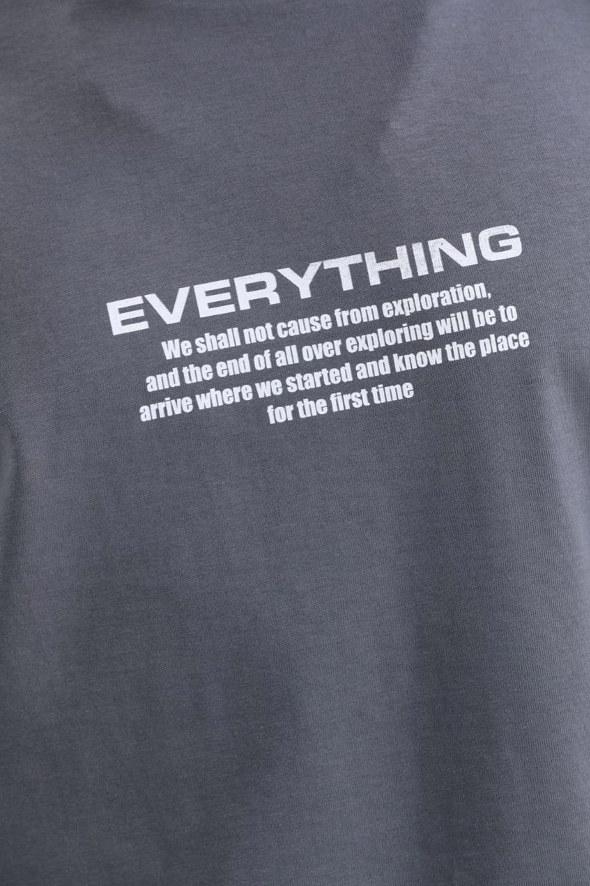 Erkek  Bisiklet Yaka Baskılı Oversize T-Shirt - Gri