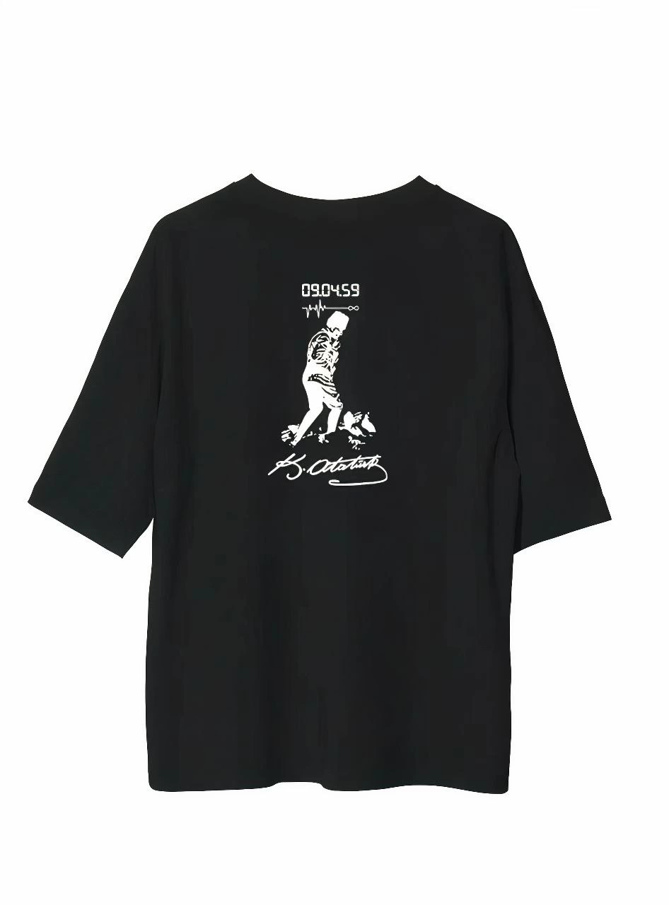 Erkek Baskılı T-Shirt Kısa Kol Bisiklet Yaka Regular Fit Rahat Kalıp Günlük Tişört - Siyah