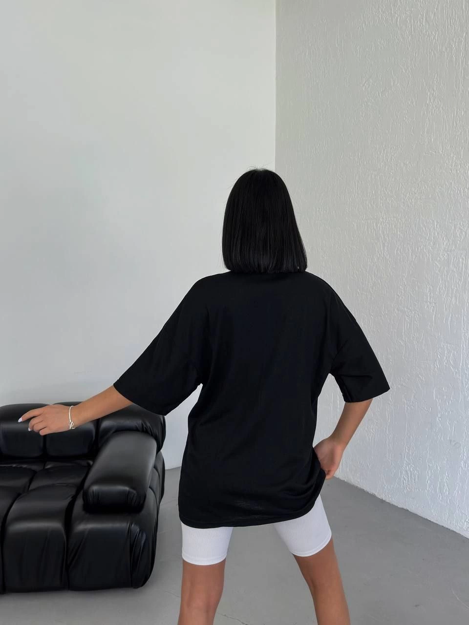 Kadın Baskılı T-Shirt Kısa Kol Bisiklet Yaka  Ovarsize Rahat Kalıp Günlük Tişört - Siyah