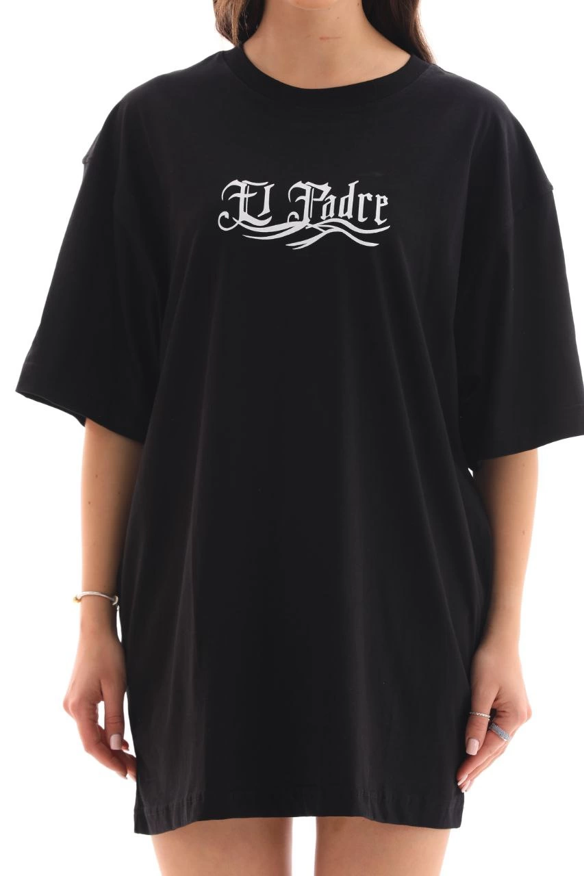 Kadın Baskılı T-Shirt Kısa Kol Bisiklet Yaka  Ovarsize Rahat Kalıp Günlük Tişört  - Siyah