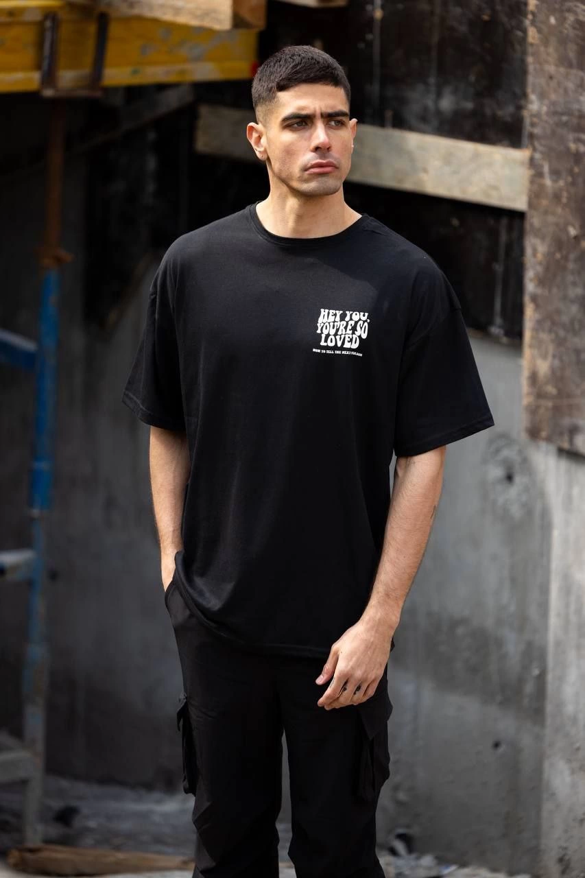Erkek Baskılı T-Shirt Kısa Kol Bisiklet Yaka Regular Fit Rahat Kalıp Günlük Tişört - Siyah