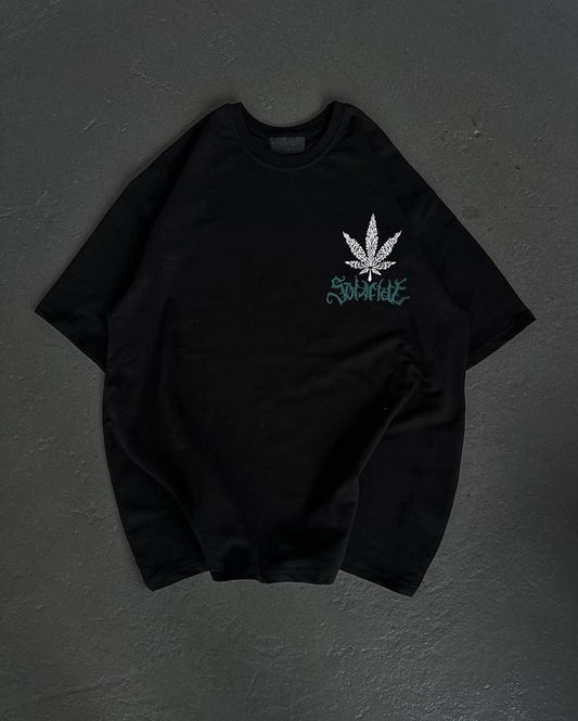 Kadın Baskılı T-Shirt Kısa Kol Bisiklet Yaka Oversize Rahat Kalıp Günlük Tişört   - Siyah