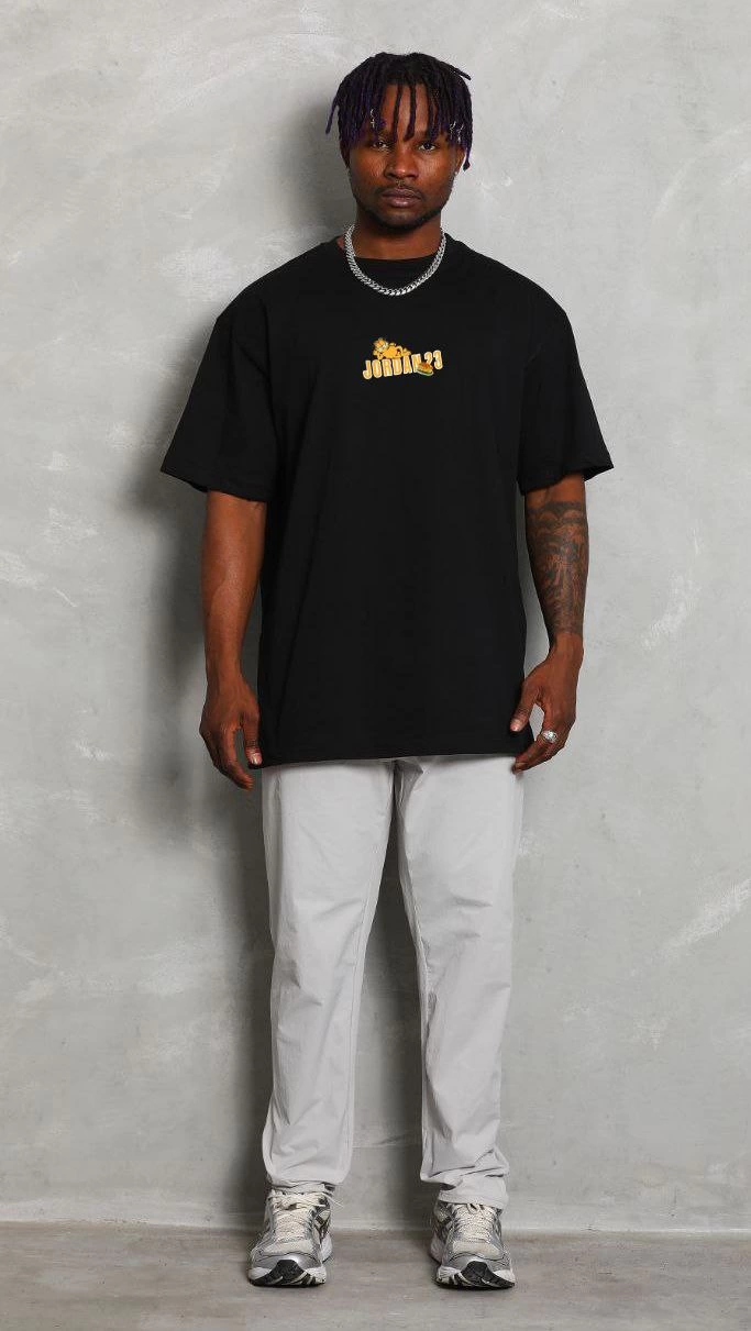 ERKEK Bisiklet Yaka Baskılı Oversize T-Shirt - Siyah
