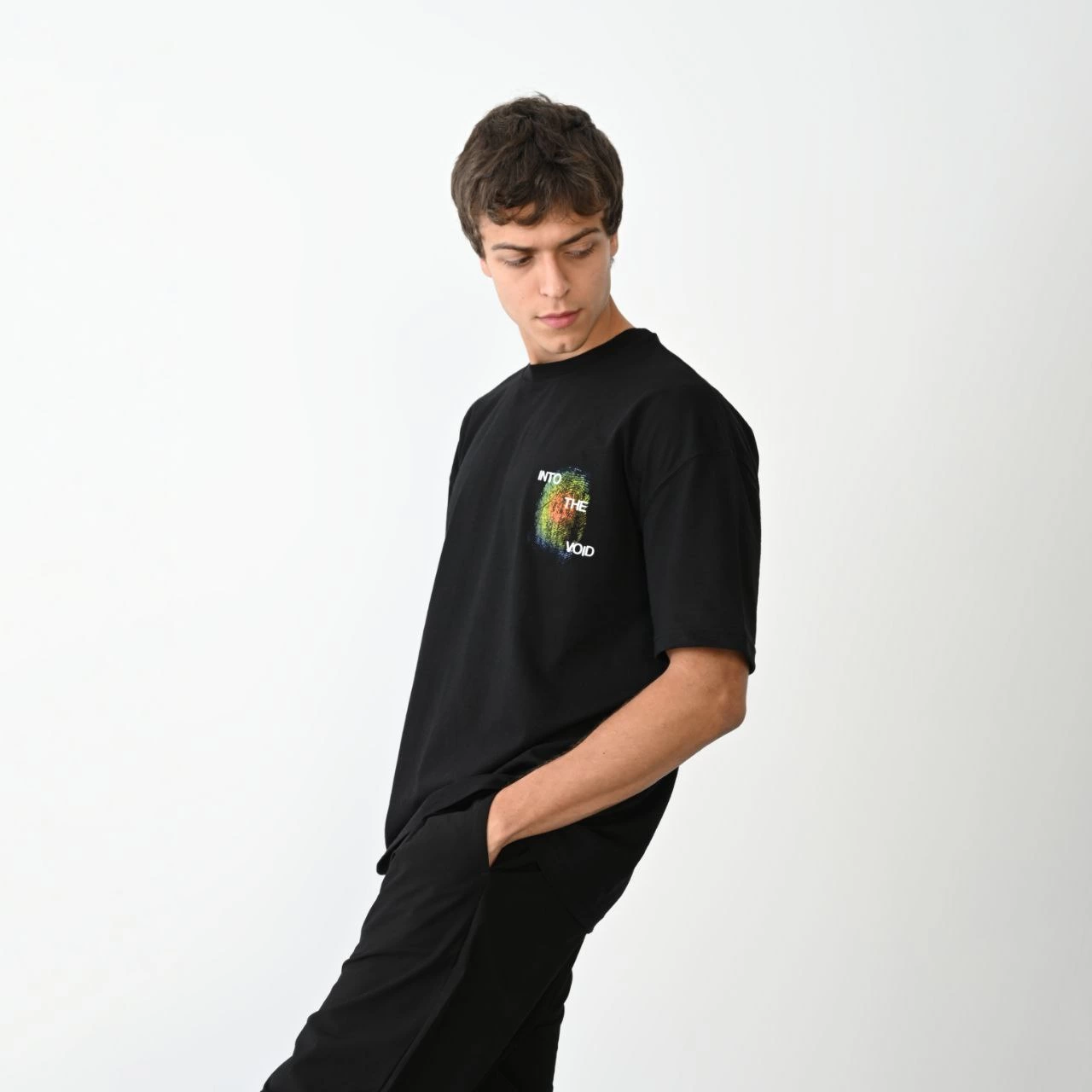 Erkek Baskılı T-Shirt Kısa Kol Bisiklet Yaka Regular Fit Rahat Kalıp Günlük Tişört - Siyah