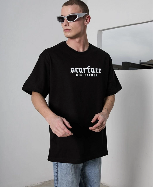 ERKEK Bisiklet Yaka Baskılı Oversize T-Shirt - Siyah