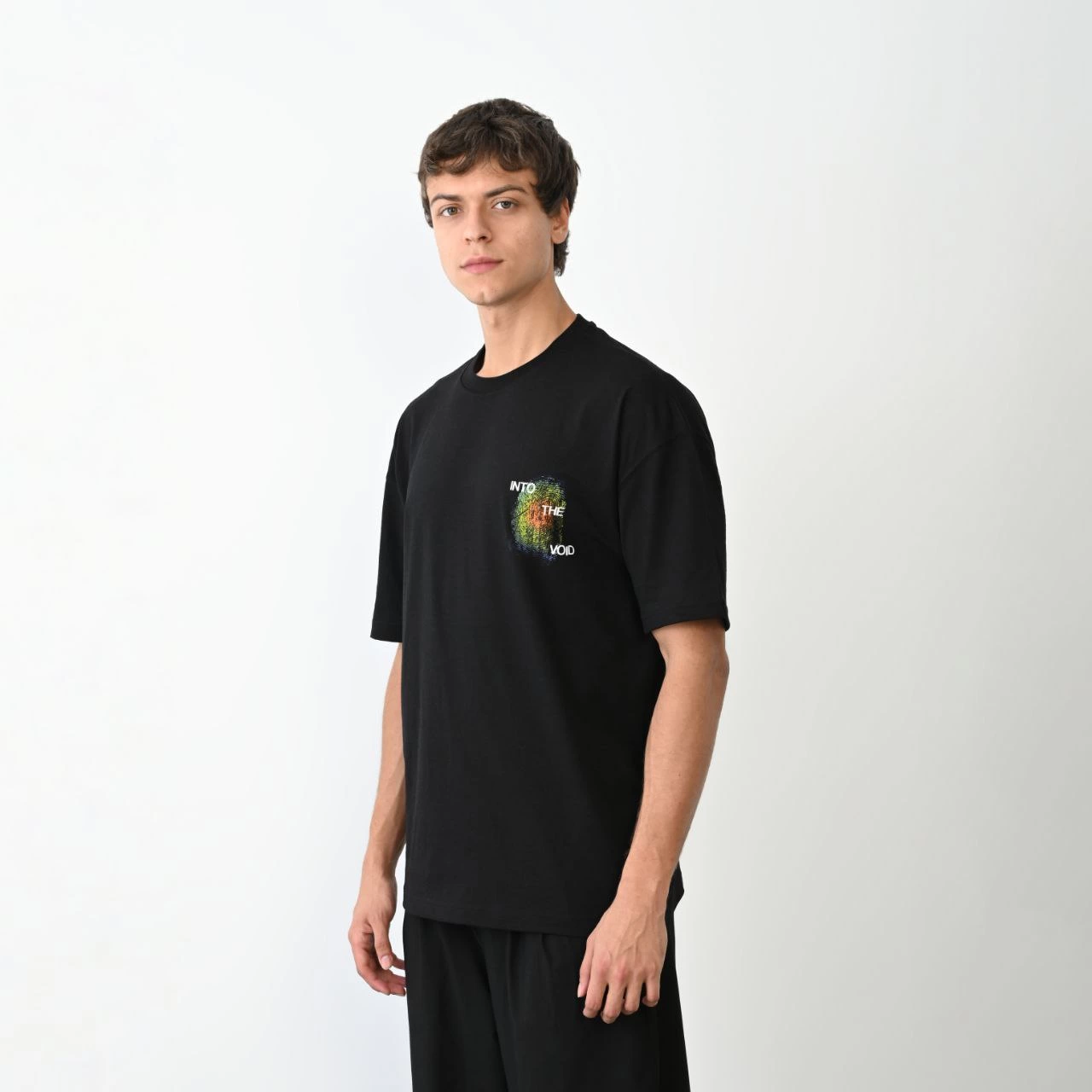 Erkek Baskılı T-Shirt Kısa Kol Bisiklet Yaka Regular Fit Rahat Kalıp Günlük Tişört - Siyah