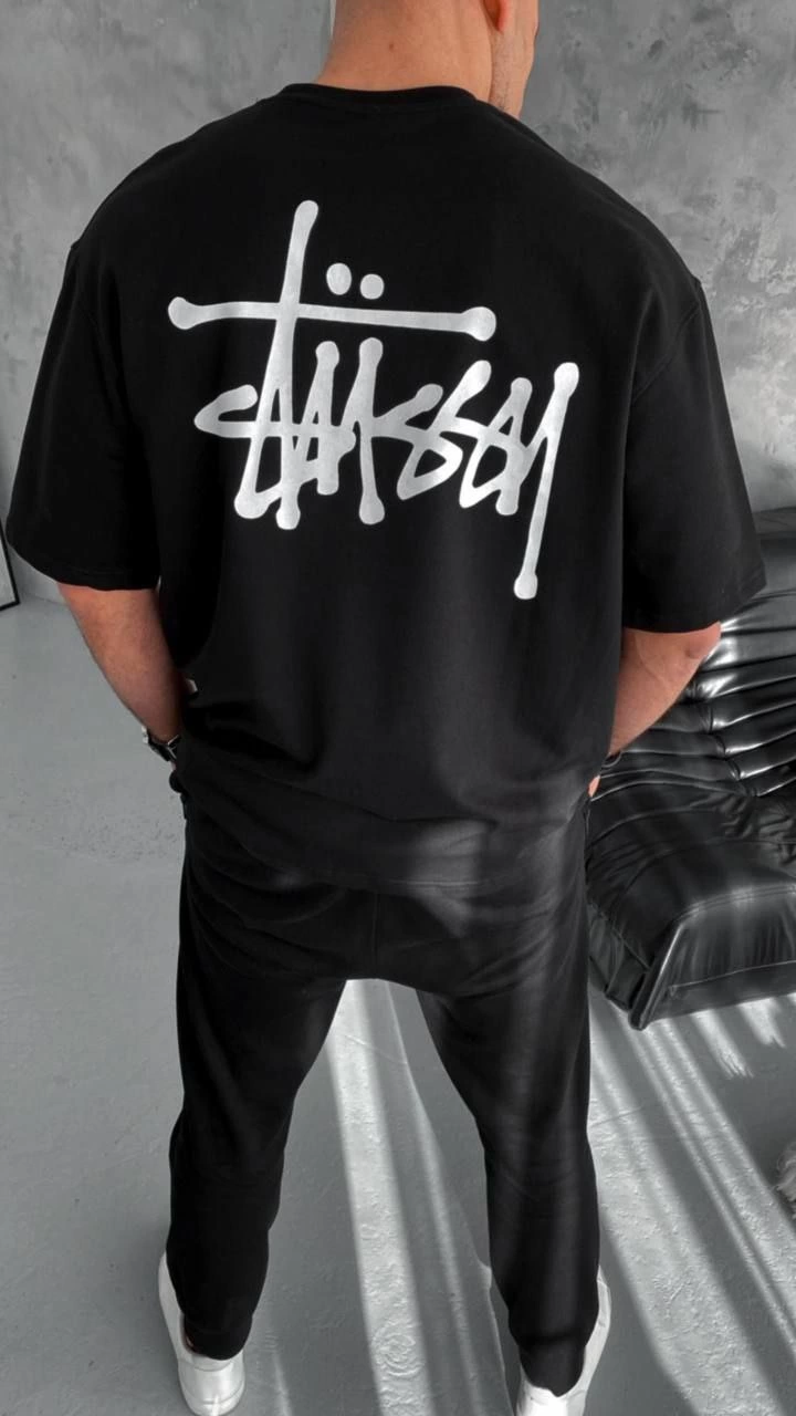 ERKEK Bisiklet Yaka Baskılı  Ovarsize  Kısa kol T-Shirt - Siyah