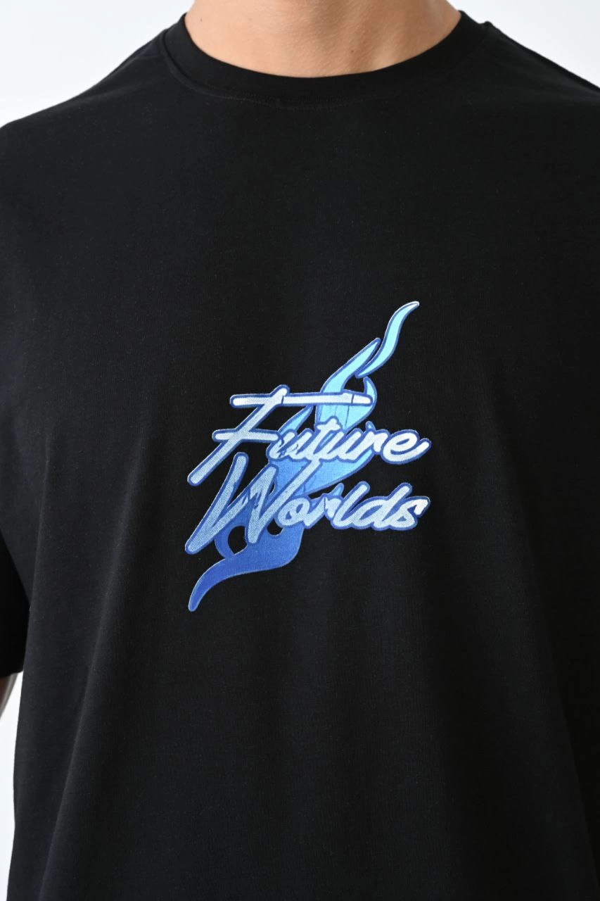 Erkek Baskılı T-Shirt Kısa Kol Bisiklet Yaka Regular Fit Rahat Kalıp Günlük Tişört - Siyah