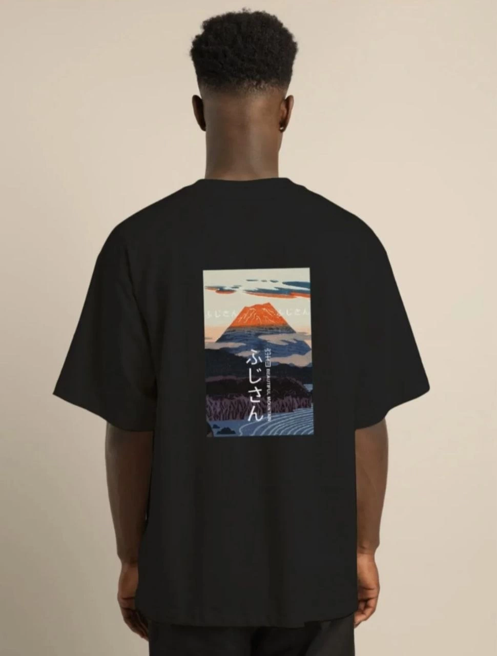 ERKEK Bisiklet Yaka Baskılı  Kısa kol Oversize T-Shirt - Siyah