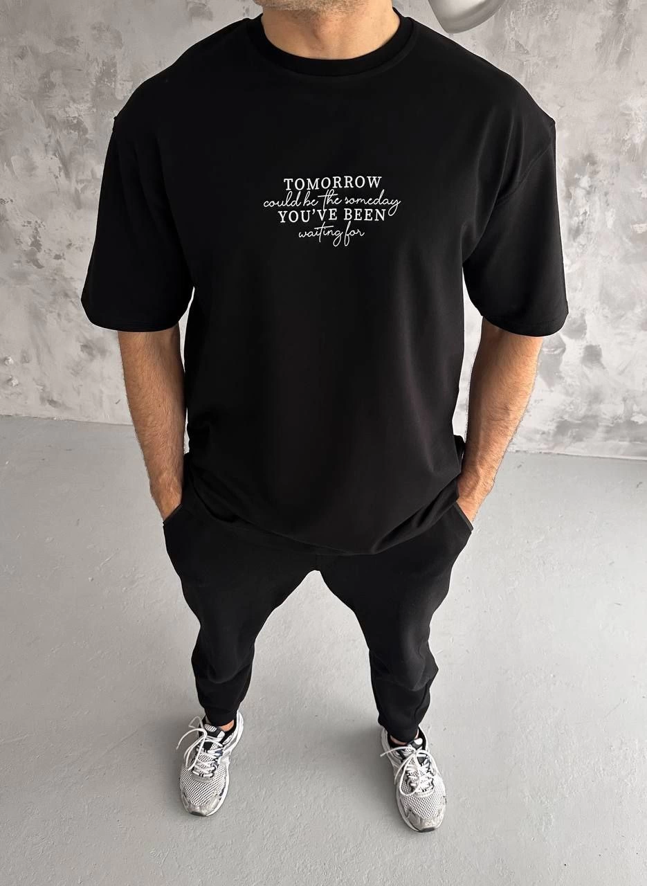 Erkek Baskılı T-Shirt Kısa Kol Bisiklet Yaka Regular Fit Rahat Kalıp Günlük Tişört - Siyah