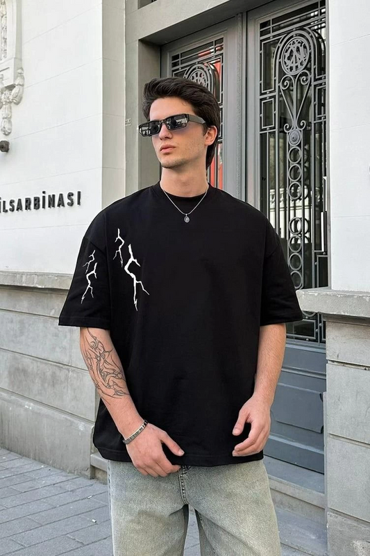 Erkek Baskılı T-Shirt Kısa Kol Bisiklet Yaka Regular Fit Rahat Kalıp Günlük Tişört - Siyah