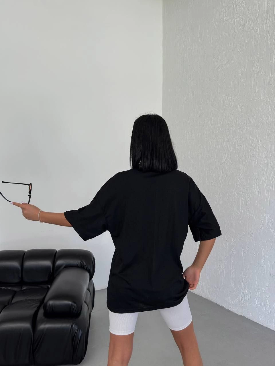 Kadın Baskılı T-Shirt Kısa Kol Bisiklet Yaka  Ovarsize Rahat Kalıp Günlük Tişört  - Siyah