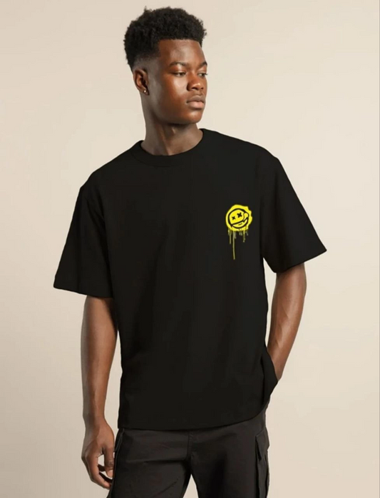 ERKEK Bisiklet Yaka Baskılı  Kısa kol Oversize T-Shirt - Siyah