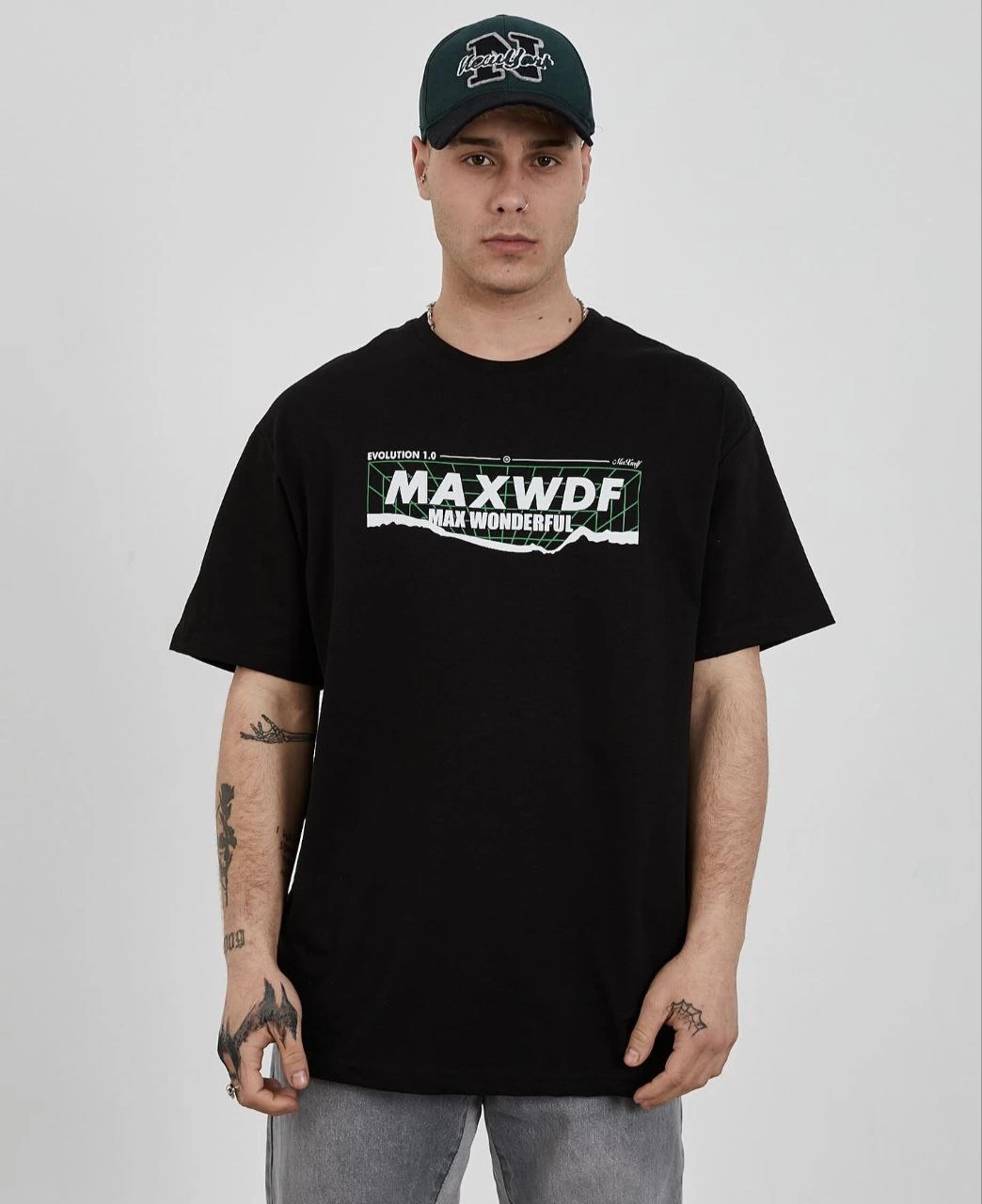 ERKEK Bisiklet Yaka Baskılı Oversize  Kısa kol  T-Shirt - Siyah