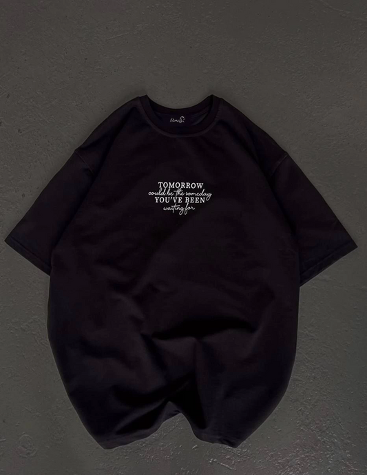 Kadın Baskılı T-Shirt Kısa Kol Bisiklet Yaka Oversize Rahat Kalıp Günlük Tişört   - Siyah